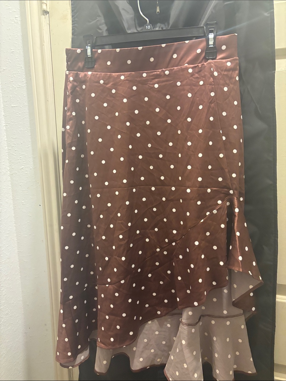 torrid Brown and White Polka Dot Asymmetrical Midi Skirt